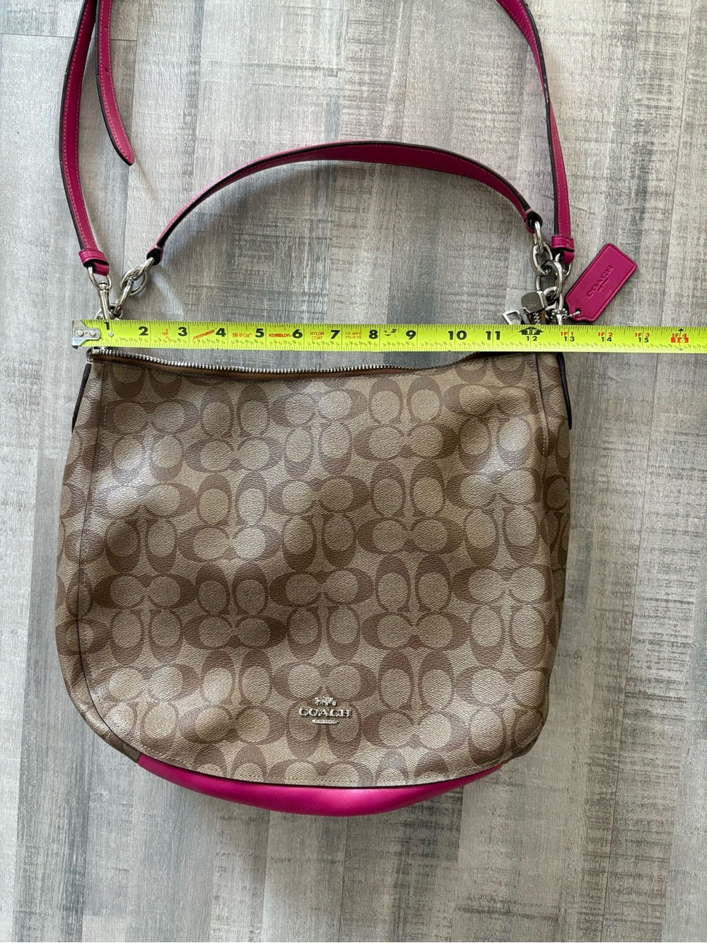 Coach Signature Canvas Hobo Shoulder Bag with Pink Trim - Picture 10 of 10